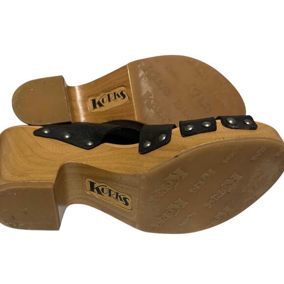 Korks Barango Wooden block heels Sandal Leather Cushioned Footbed Black Size 8 - Picture 5 of 8